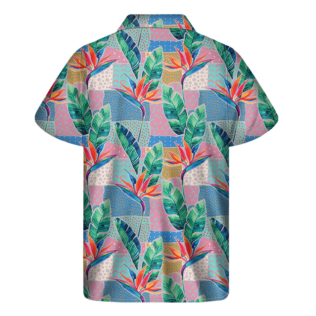 Watercolor Tropical Patchwork Print Men's Short Sleeve Shirt