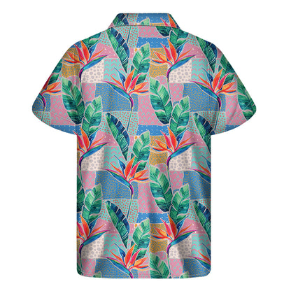 Watercolor Tropical Patchwork Print Men's Short Sleeve Shirt