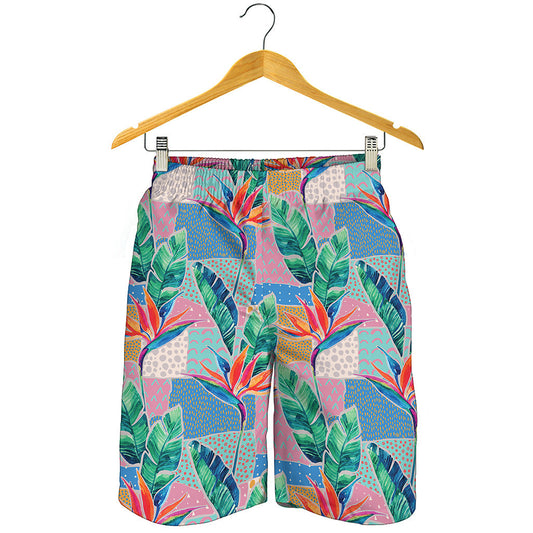 Watercolor Tropical Patchwork Print Men's Shorts