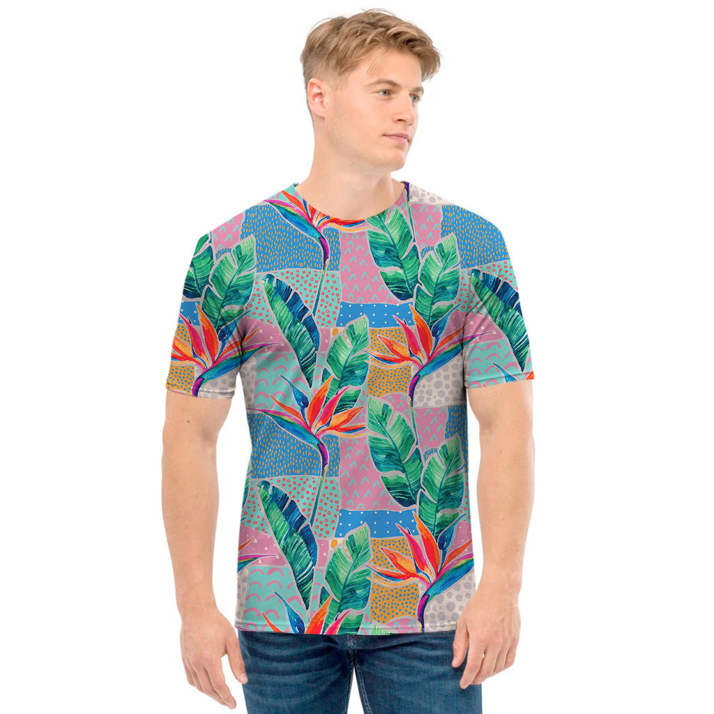 Watercolor Tropical Patchwork Print Men's T-Shirt