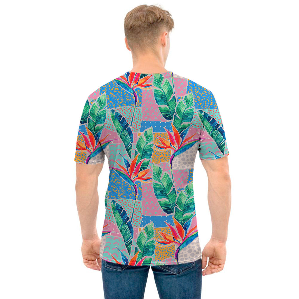 Watercolor Tropical Patchwork Print Men's T-Shirt