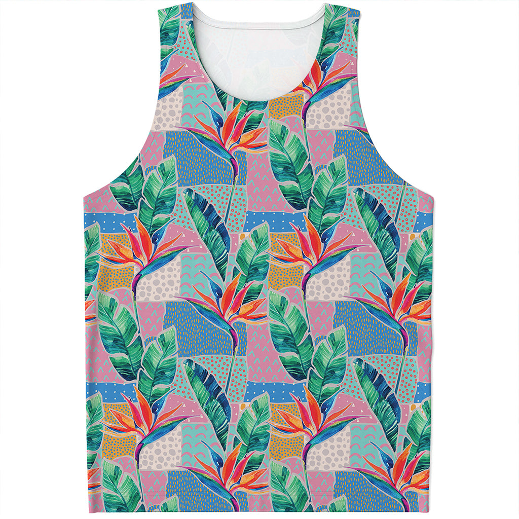 Watercolor Tropical Patchwork Print Men's Tank Top