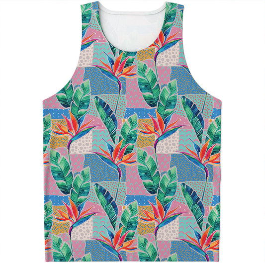 Watercolor Tropical Patchwork Print Men's Tank Top