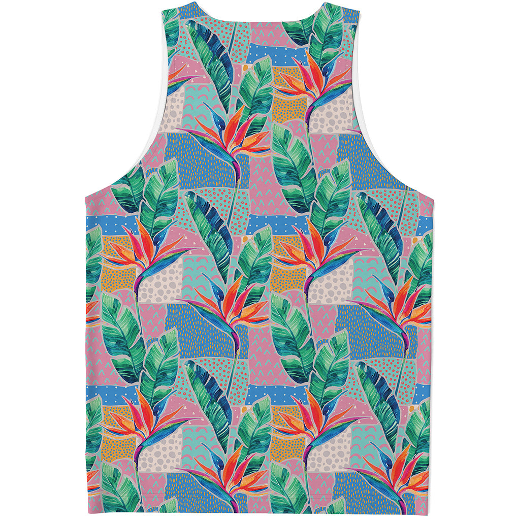Watercolor Tropical Patchwork Print Men's Tank Top