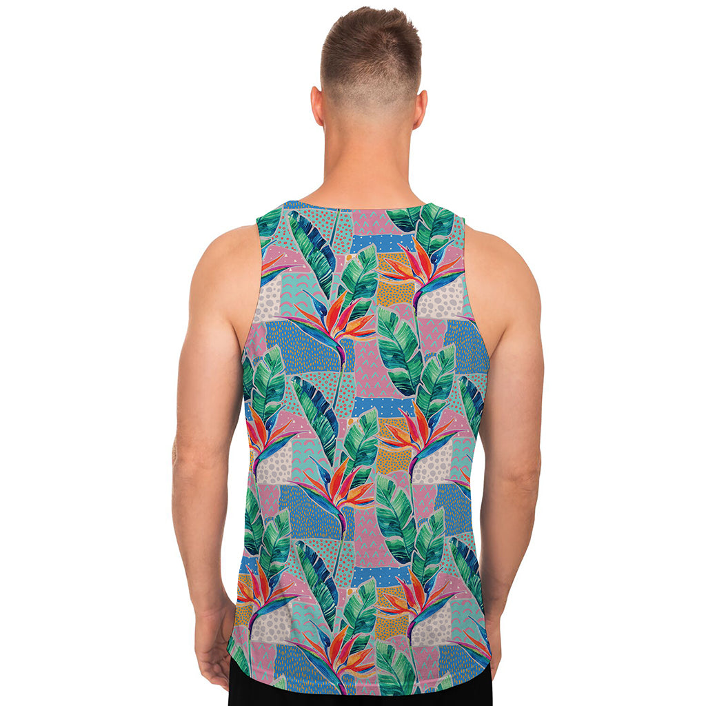 Watercolor Tropical Patchwork Print Men's Tank Top