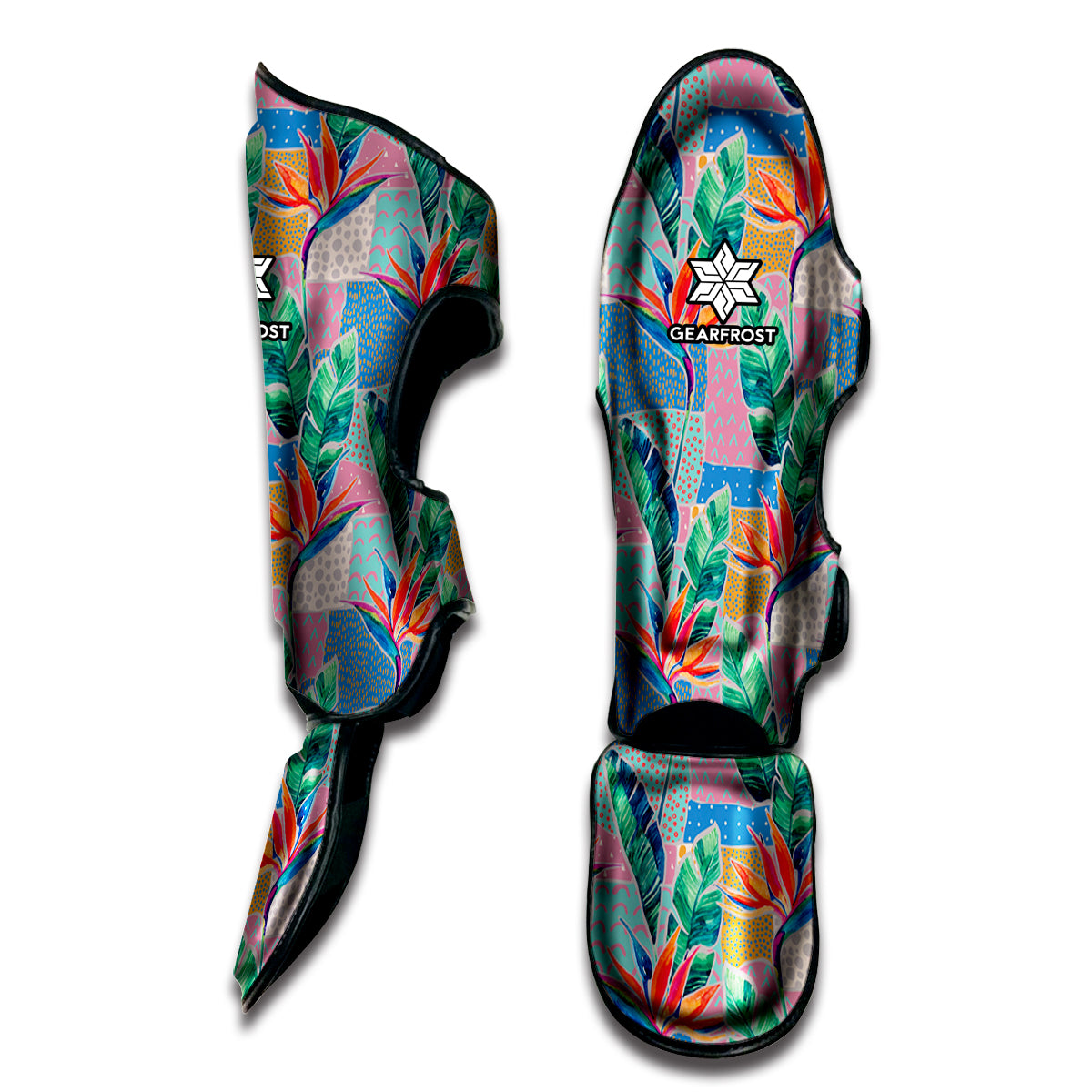 Watercolor Tropical Patchwork Print Muay Thai Shin Guard