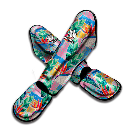 Watercolor Tropical Patchwork Print Muay Thai Shin Guard