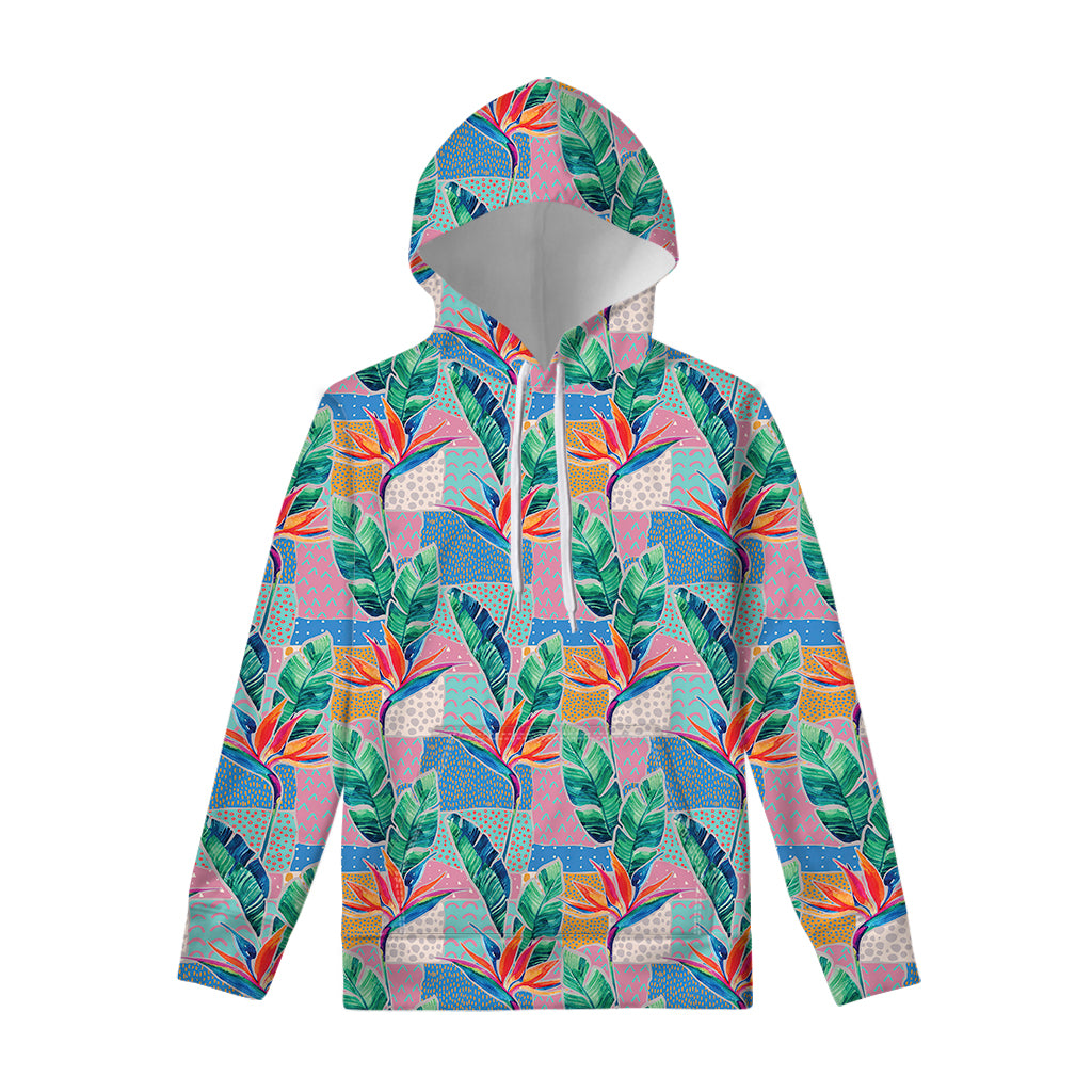 Watercolor Tropical Patchwork Print Pullover Hoodie