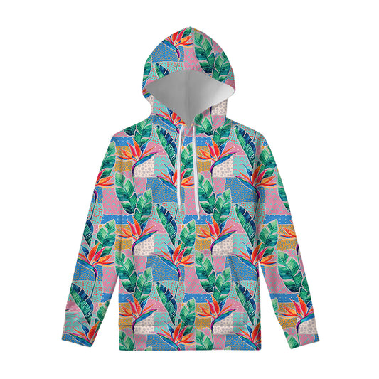 Watercolor Tropical Patchwork Print Pullover Hoodie