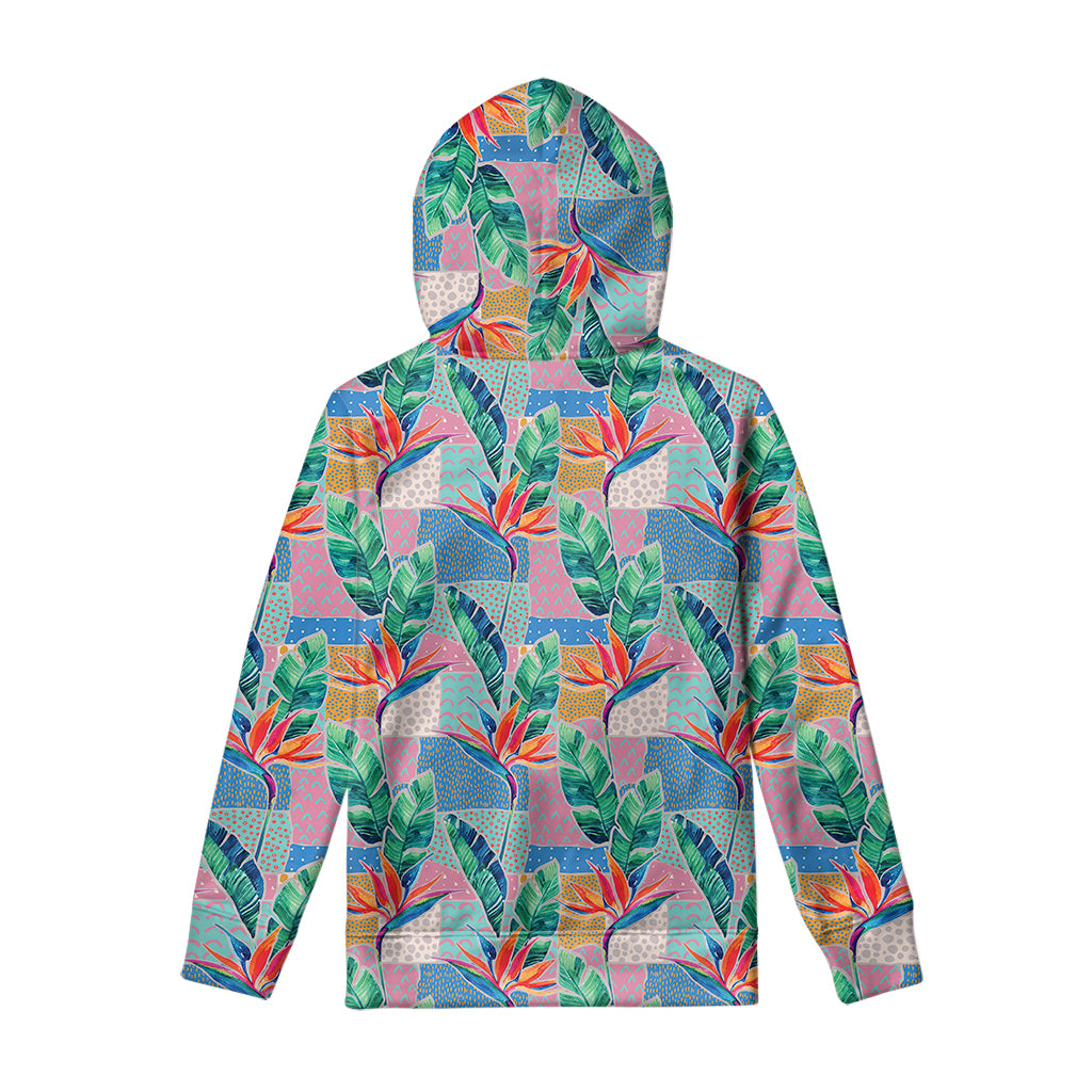 Watercolor Tropical Patchwork Print Pullover Hoodie
