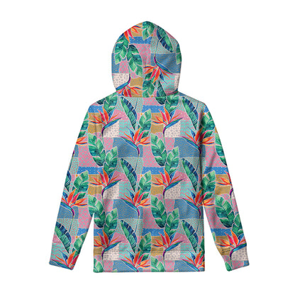 Watercolor Tropical Patchwork Print Pullover Hoodie