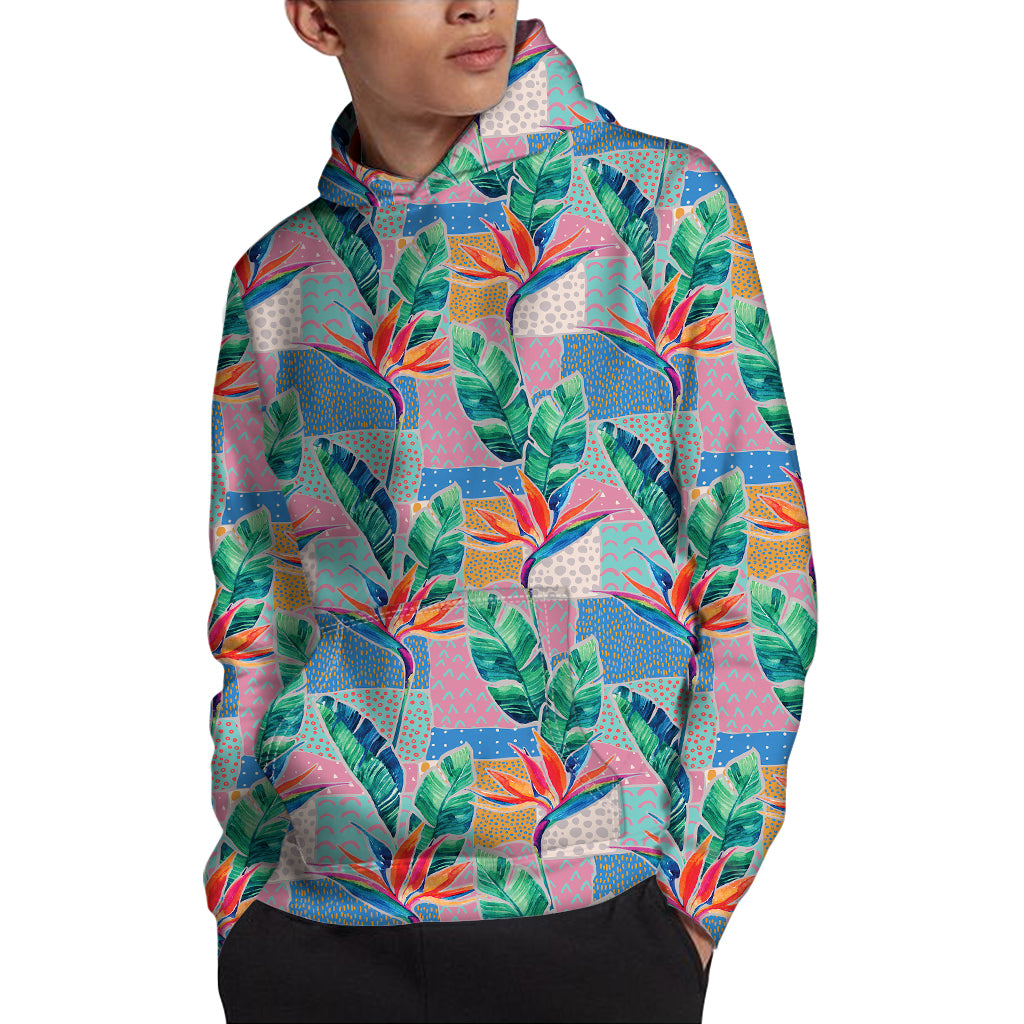 Watercolor Tropical Patchwork Print Pullover Hoodie