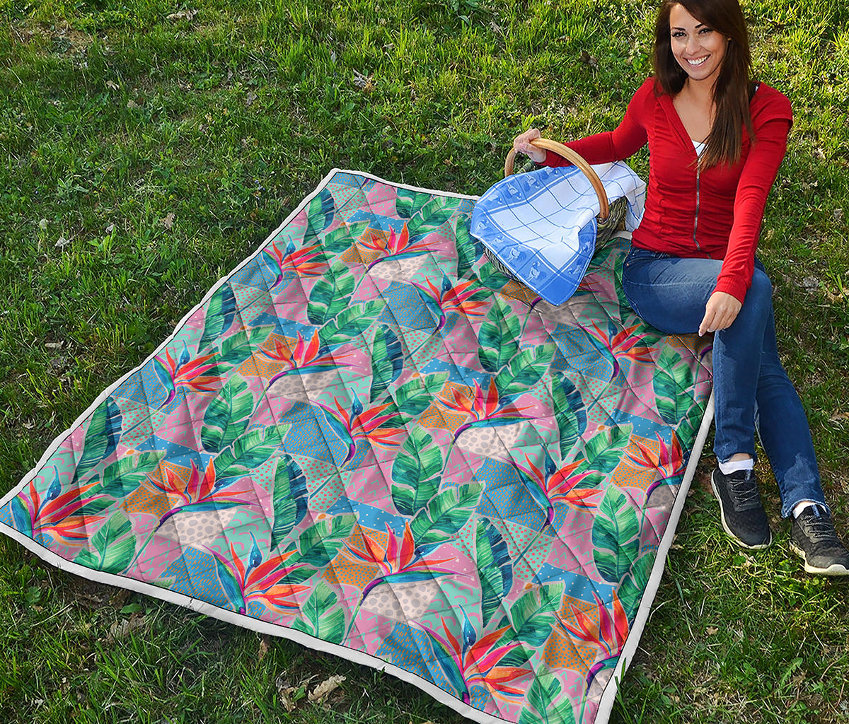 Watercolor Tropical Patchwork Print Quilt