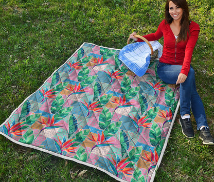 Watercolor Tropical Patchwork Print Quilt