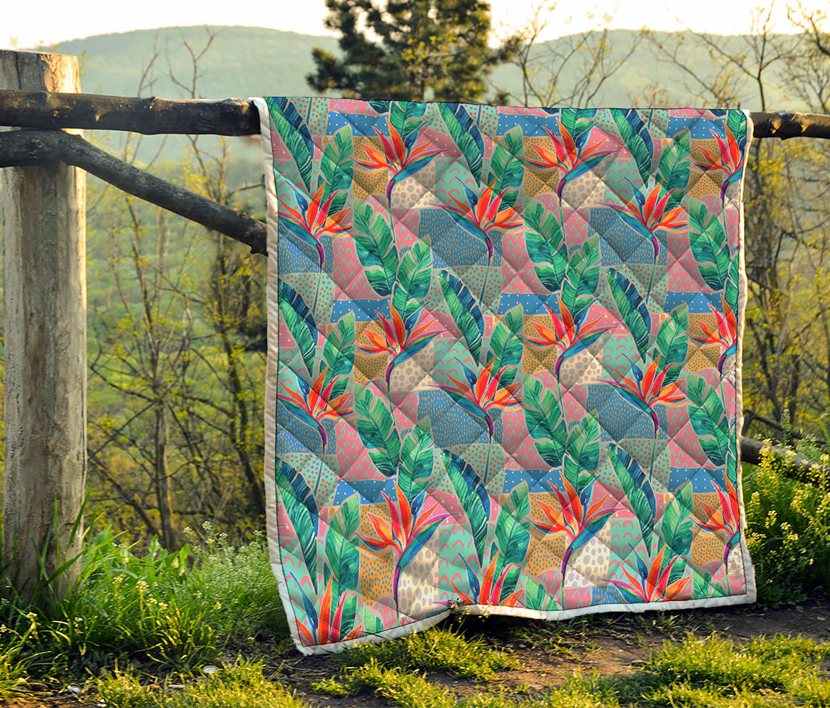 Watercolor Tropical Patchwork Print Quilt