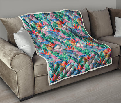 Watercolor Tropical Patchwork Print Quilt