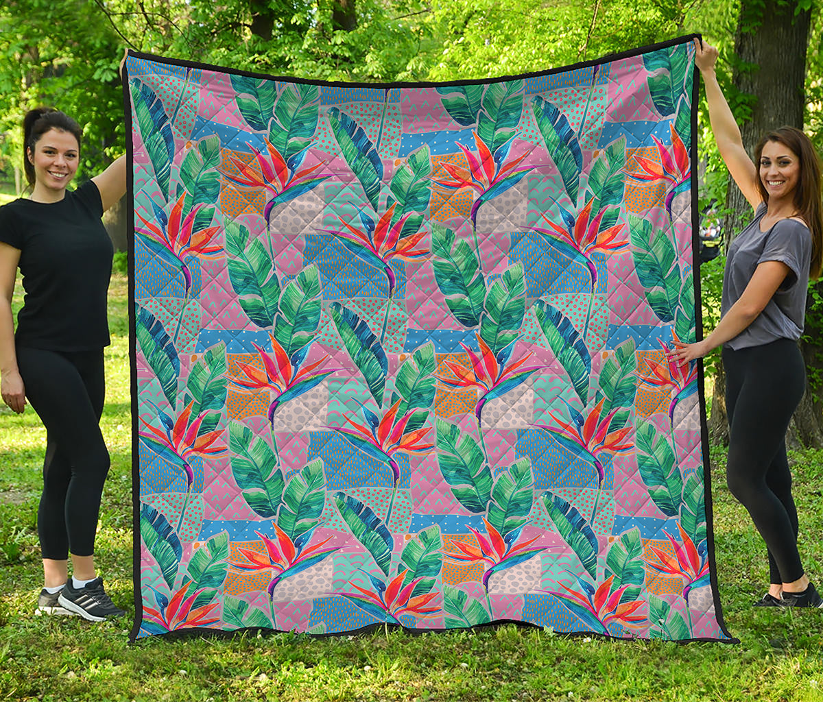 Watercolor Tropical Patchwork Print Quilt