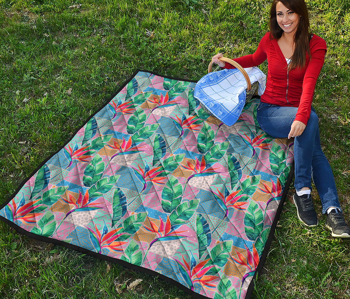 Watercolor Tropical Patchwork Print Quilt