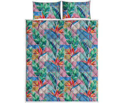 Watercolor Tropical Patchwork Print Quilt Bed Set
