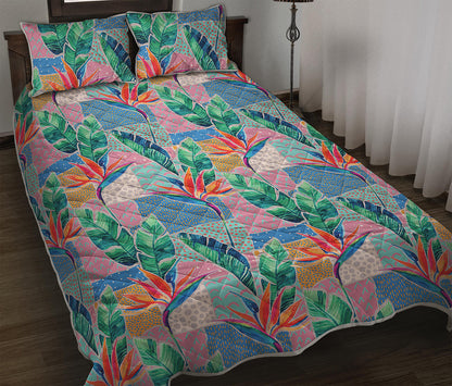 Watercolor Tropical Patchwork Print Quilt Bed Set