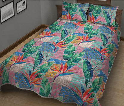 Watercolor Tropical Patchwork Print Quilt Bed Set