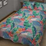 Watercolor Tropical Patchwork Print Quilt Bed Set