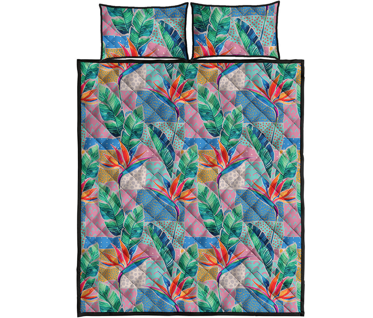 Watercolor Tropical Patchwork Print Quilt Bed Set