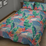 Watercolor Tropical Patchwork Print Quilt Bed Set