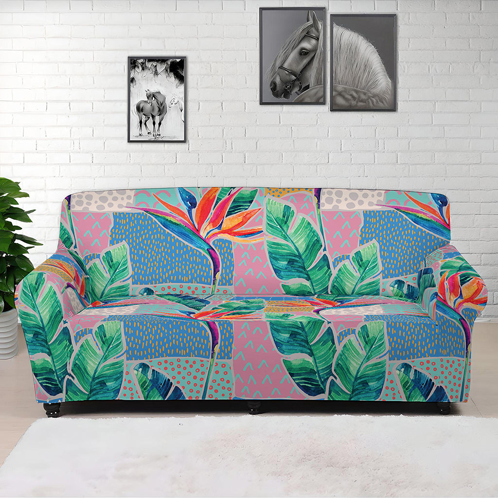 Watercolor Tropical Patchwork Print Sofa Cover