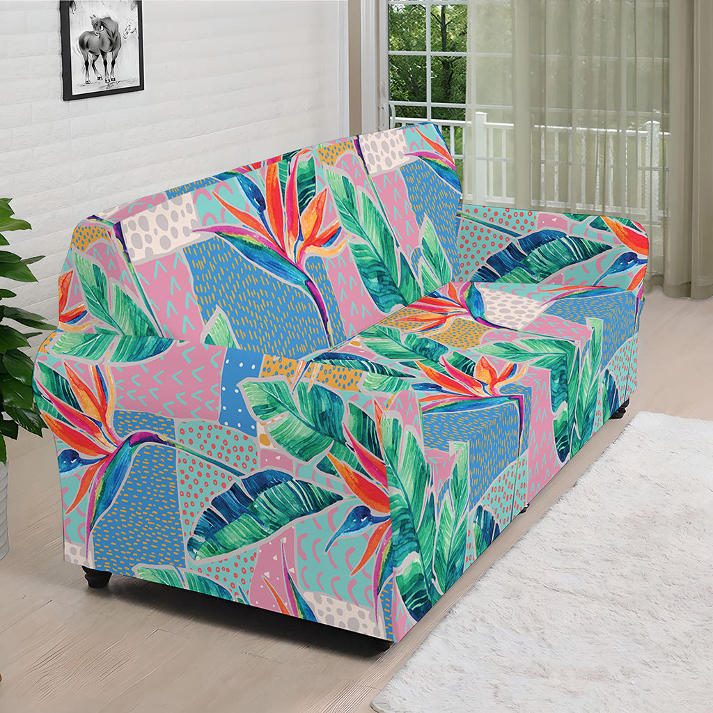 Watercolor Tropical Patchwork Print Sofa Cover