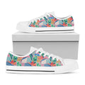 Watercolor Tropical Patchwork Print White Low Top Sneakers