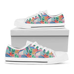 Watercolor Tropical Patchwork Print White Low Top Shoes