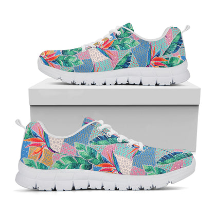 Watercolor Tropical Patchwork Print White Sneakers