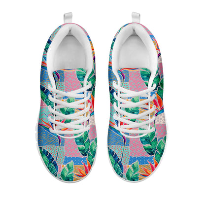 Watercolor Tropical Patchwork Print White Sneakers