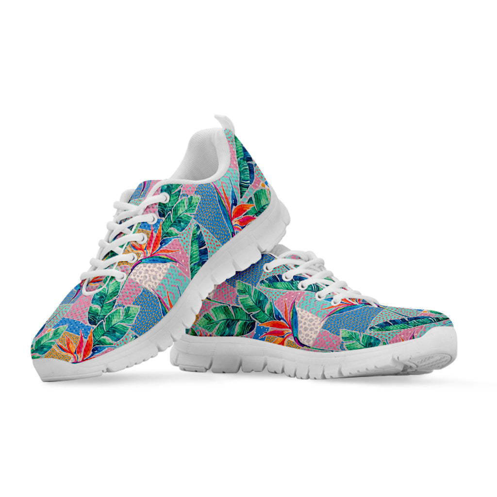 Watercolor Tropical Patchwork Print White Sneakers