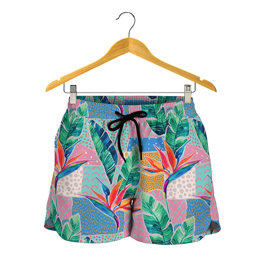 Watercolor Tropical Patchwork Print Women's Shorts