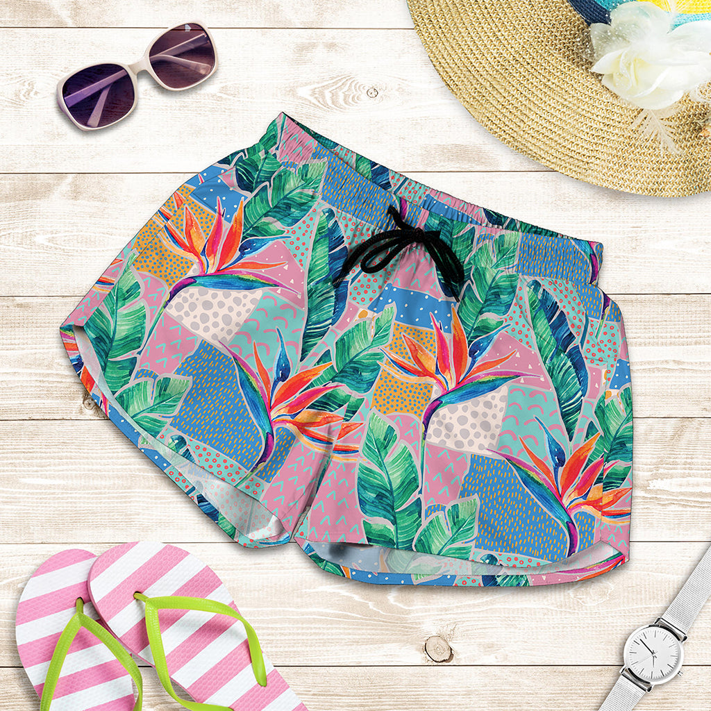 Watercolor Tropical Patchwork Print Women's Shorts