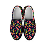 Watercolor Tropical Pattern Print Black Slip On Shoes