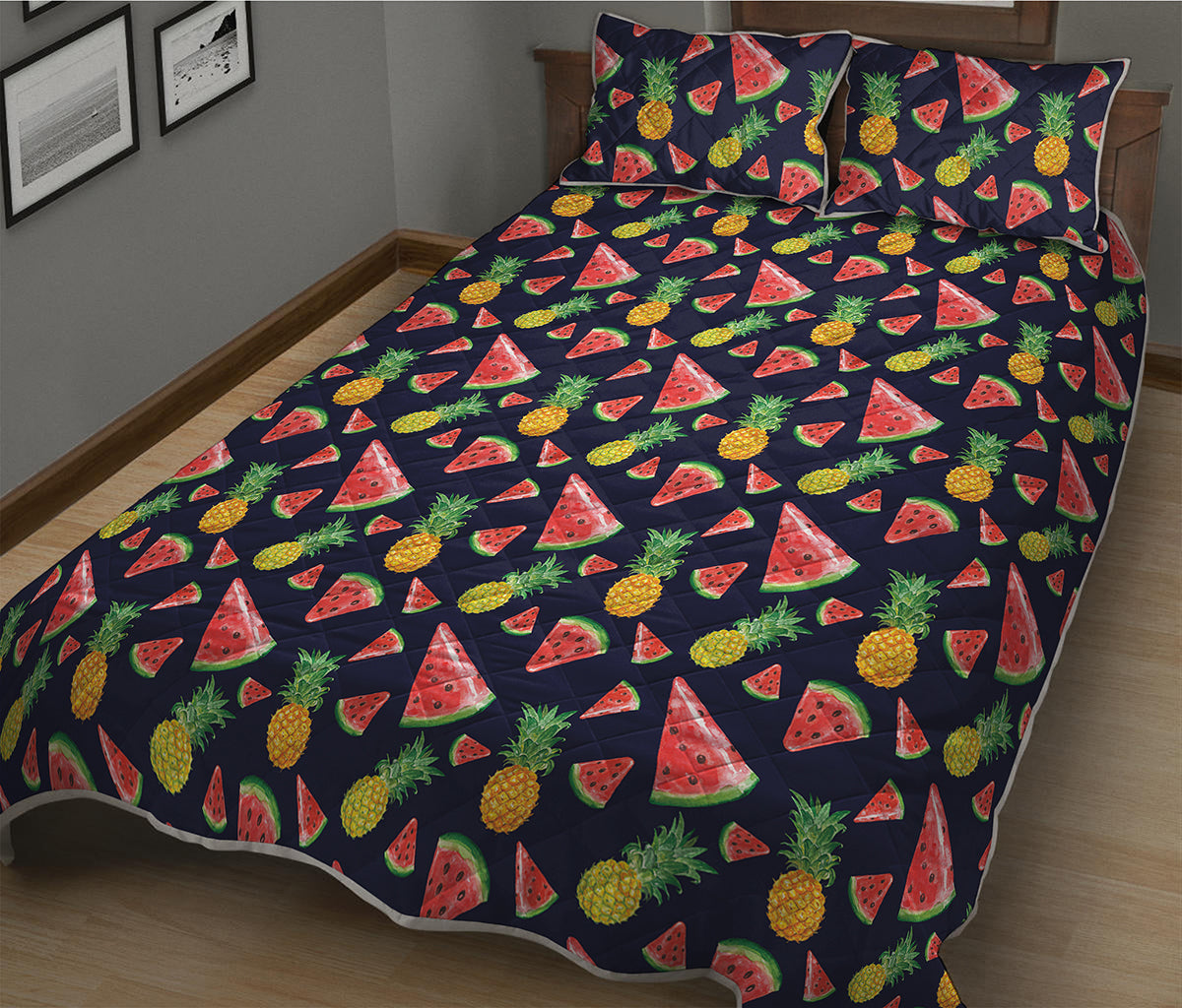 Watercolor Tropical Pattern Print Quilt Bed Set