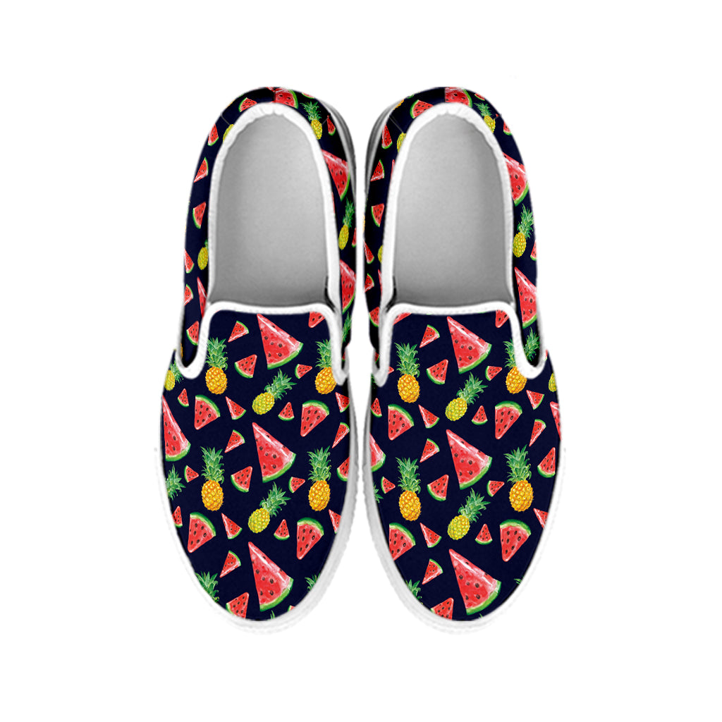 Watercolor Tropical Pattern Print White Slip On Shoes