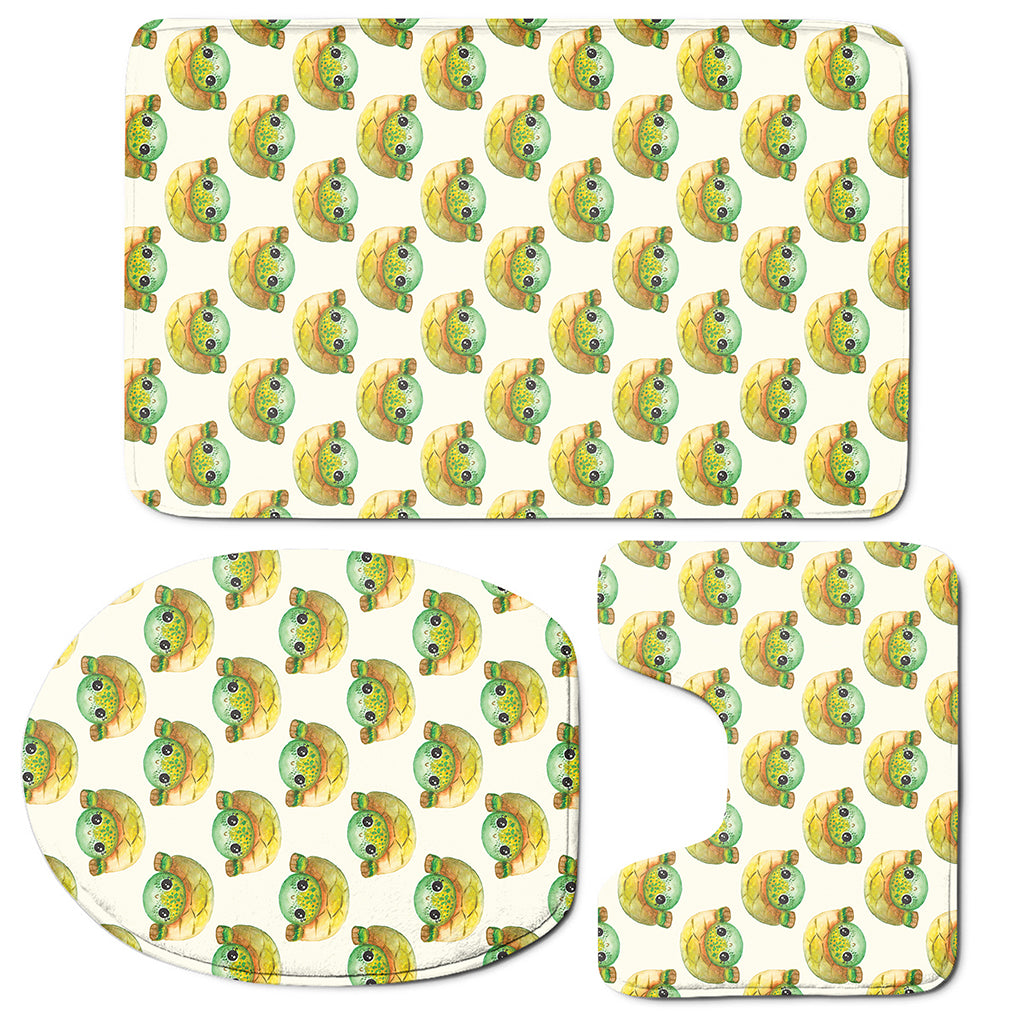 Watercolor Turtle Pattern Print 3 Piece Bath Mat Set