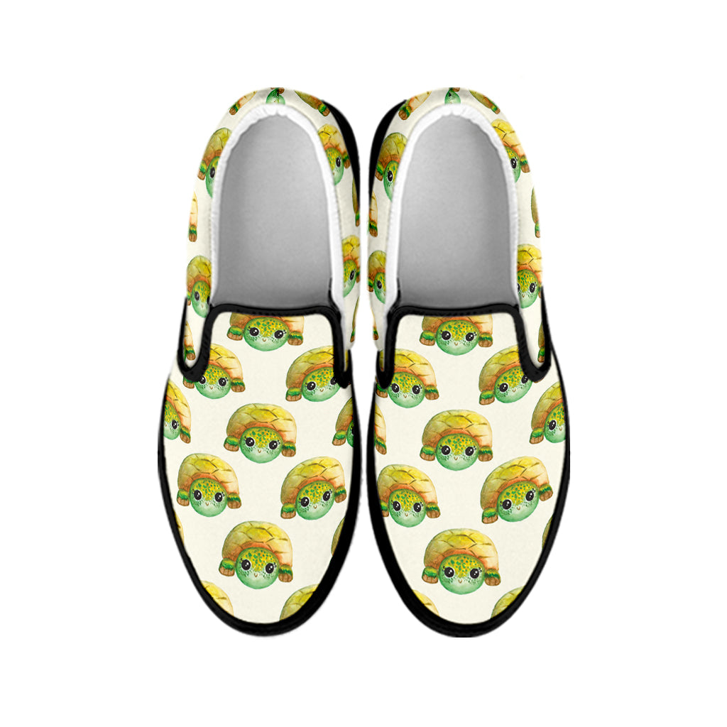 Watercolor Turtle Pattern Print Black Slip On Shoes
