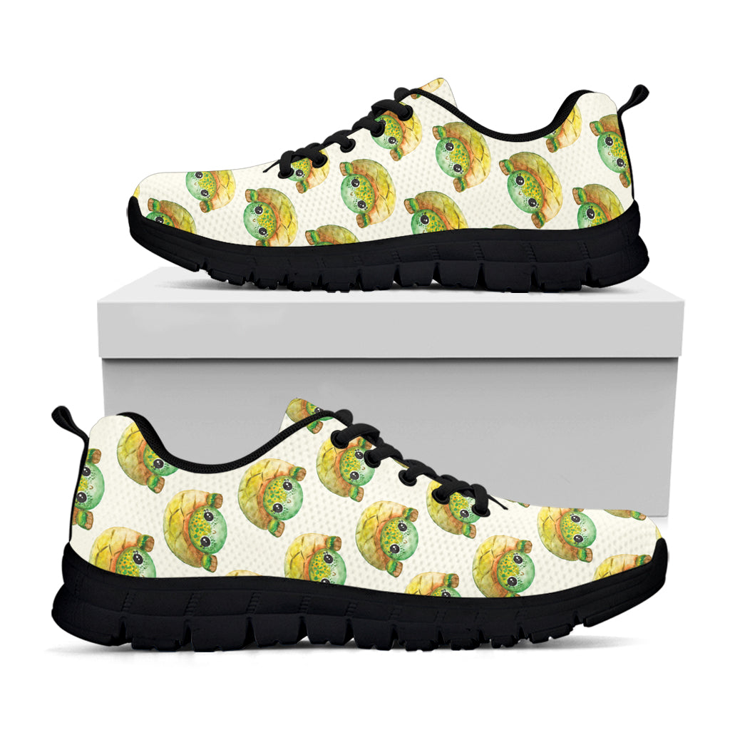 Watercolor Turtle Pattern Print Black Sneakers