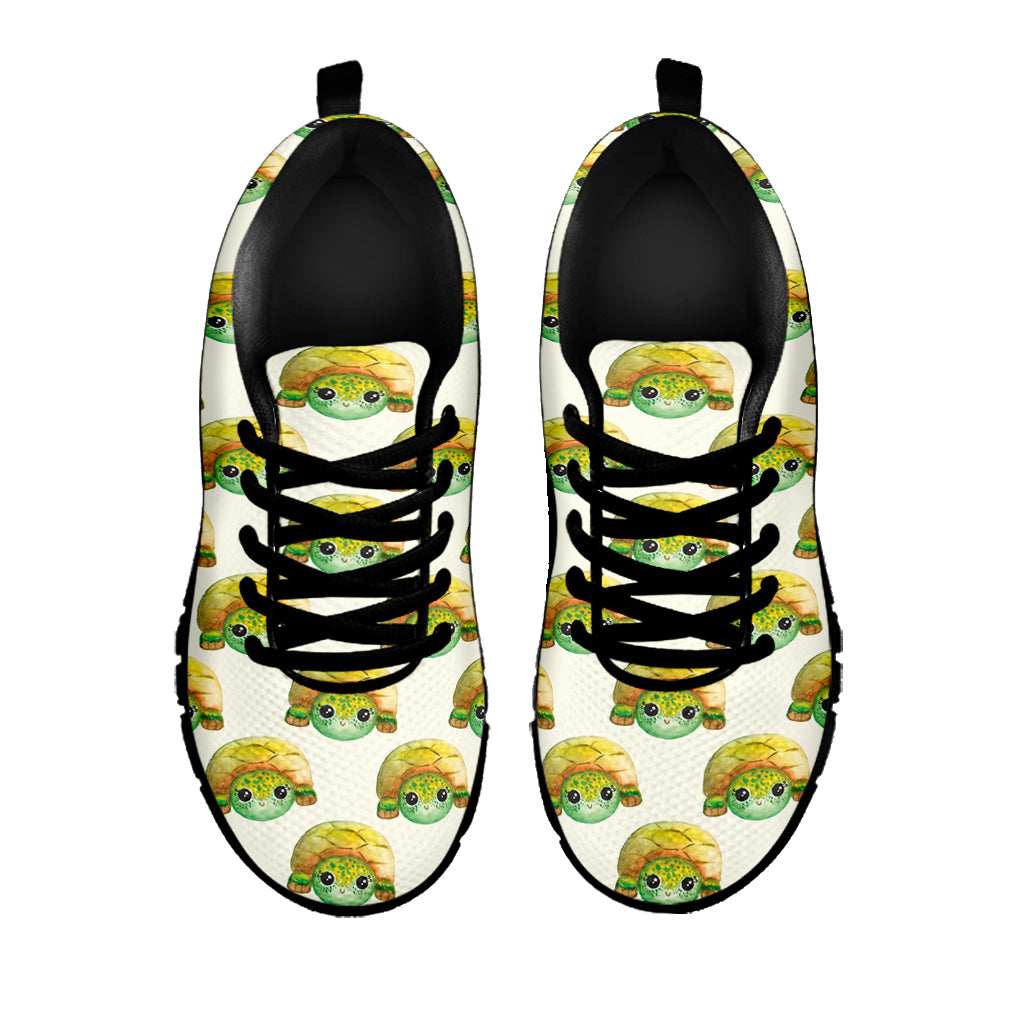 Watercolor Turtle Pattern Print Black Sneakers