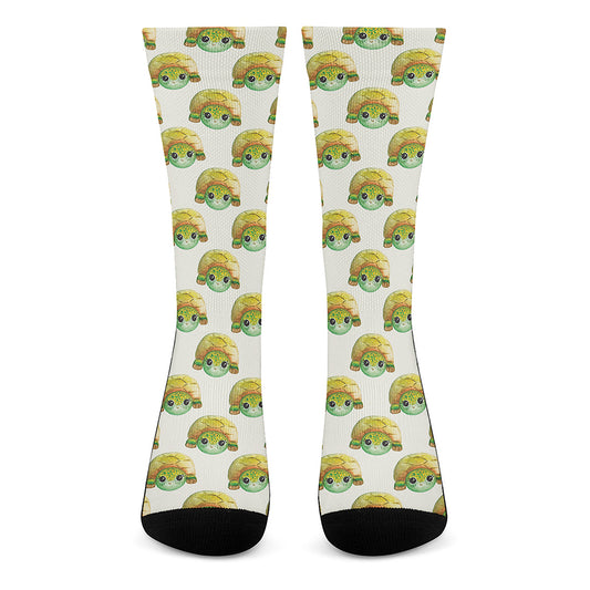 Watercolor Turtle Pattern Print Crew Socks