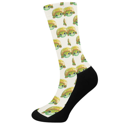 Watercolor Turtle Pattern Print Crew Socks