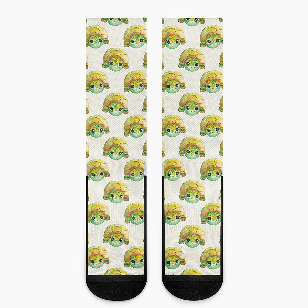 Watercolor Turtle Pattern Print Crew Socks