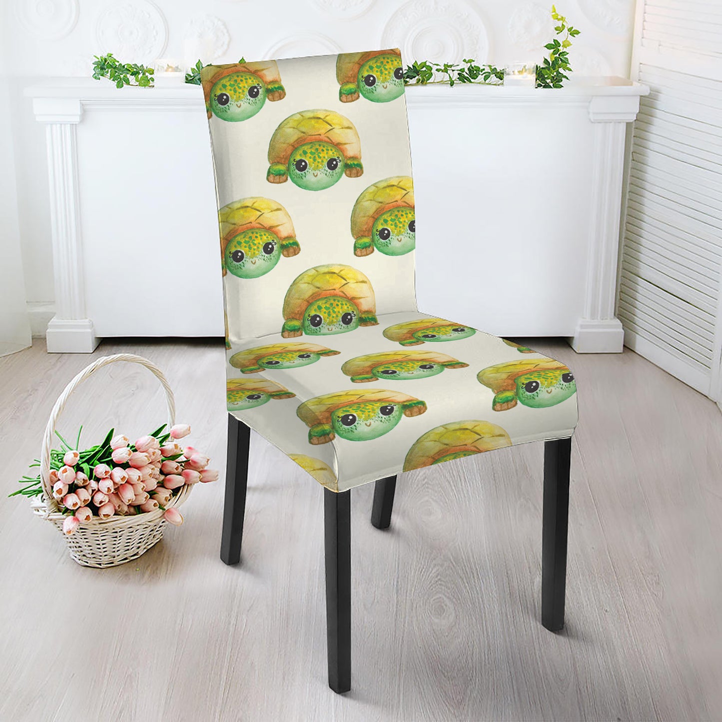 Watercolor Turtle Pattern Print Dining Chair Slipcover