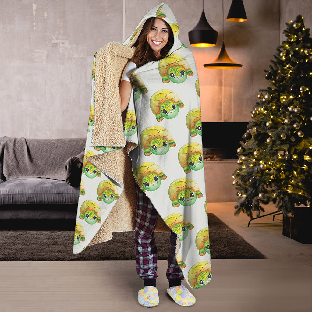 Watercolor Turtle Pattern Print Hooded Blanket