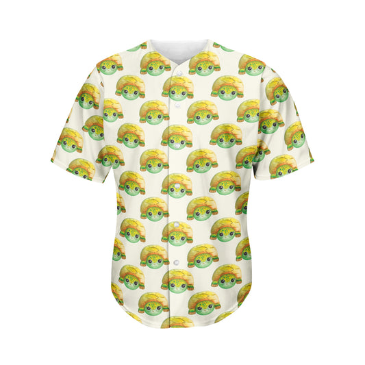 Watercolor Turtle Pattern Print Men's Baseball Jersey